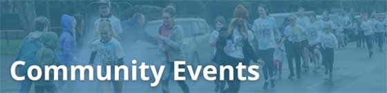 Runners in the Color Run with text overlay 'Community Events'