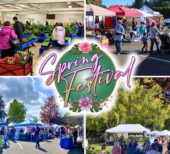 Collage from past community events with graphic overlay that reads 'Spring Festival'