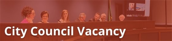 Ridgefield City Council seated at the dais with text overlay 'City Council Vacancy'