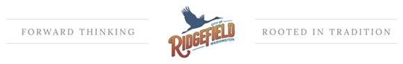 City of Ridgefield logo and text 'Forward Thinking. Rooted in Tradition'