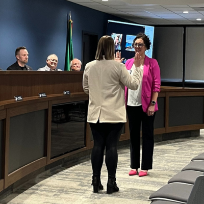 Katie Favela takes the Oath of Office on Thursday, April 11.