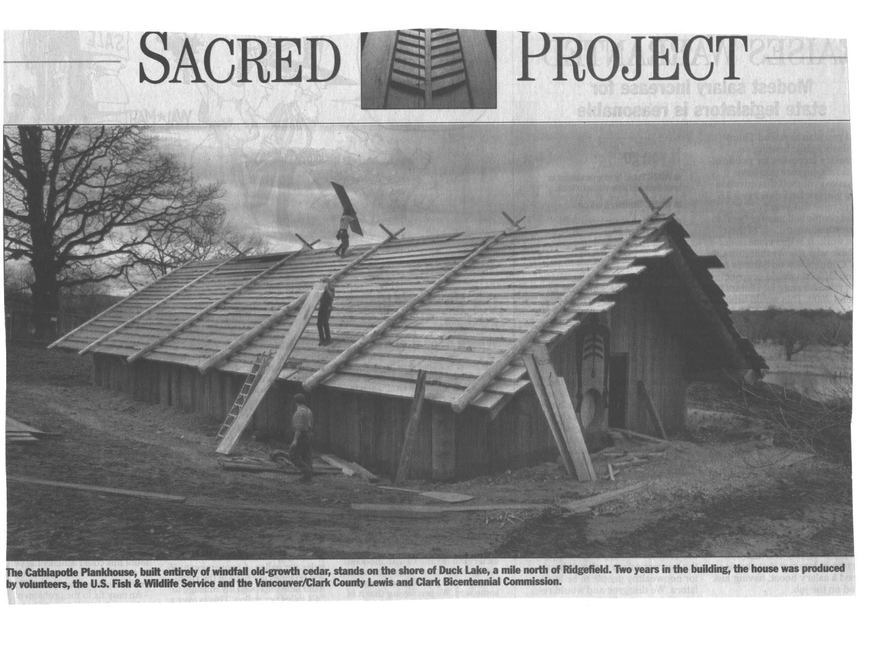 Cathlapotle Plankhouse Under Construction Newspaper Clipping