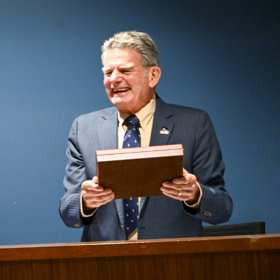 Ron Onslow is presented with ceremonial Key to the City of Ridgefield