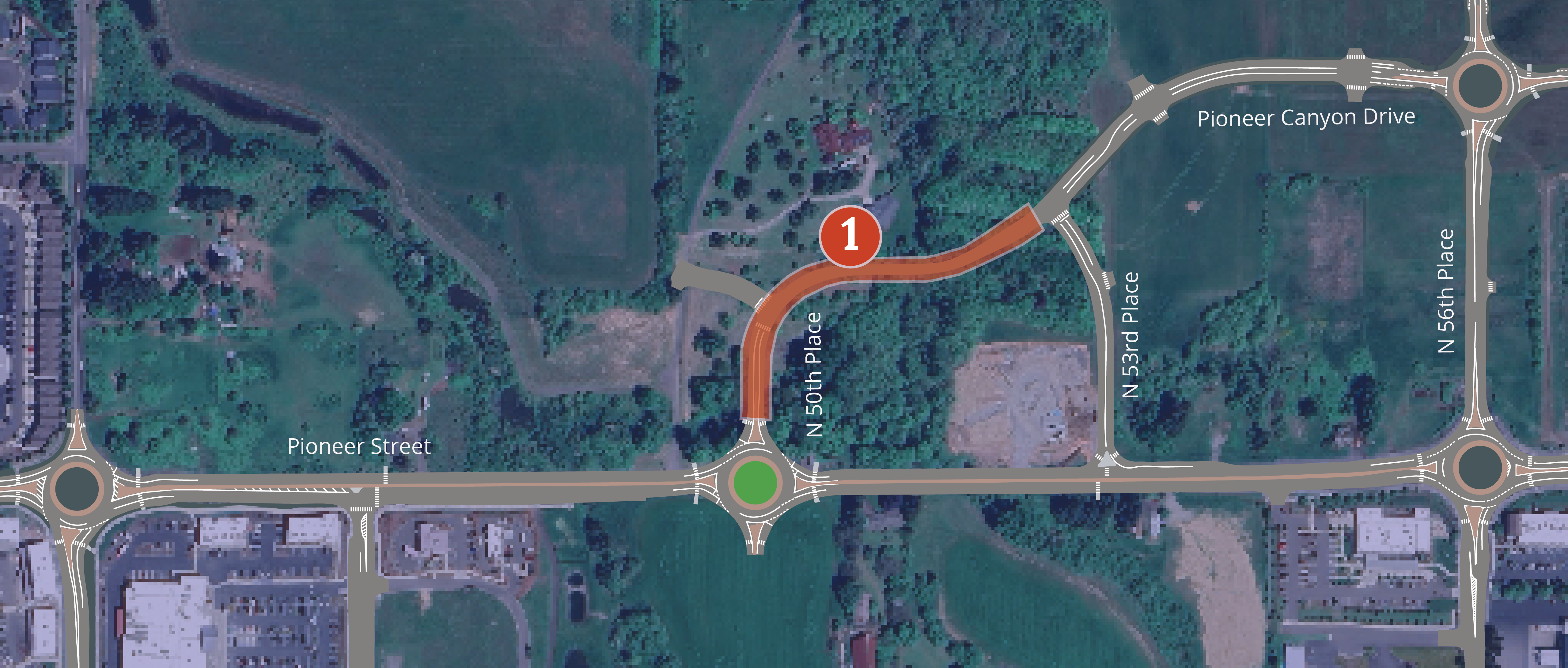 Map of the project area with color overlay for Phase 1 of the project.