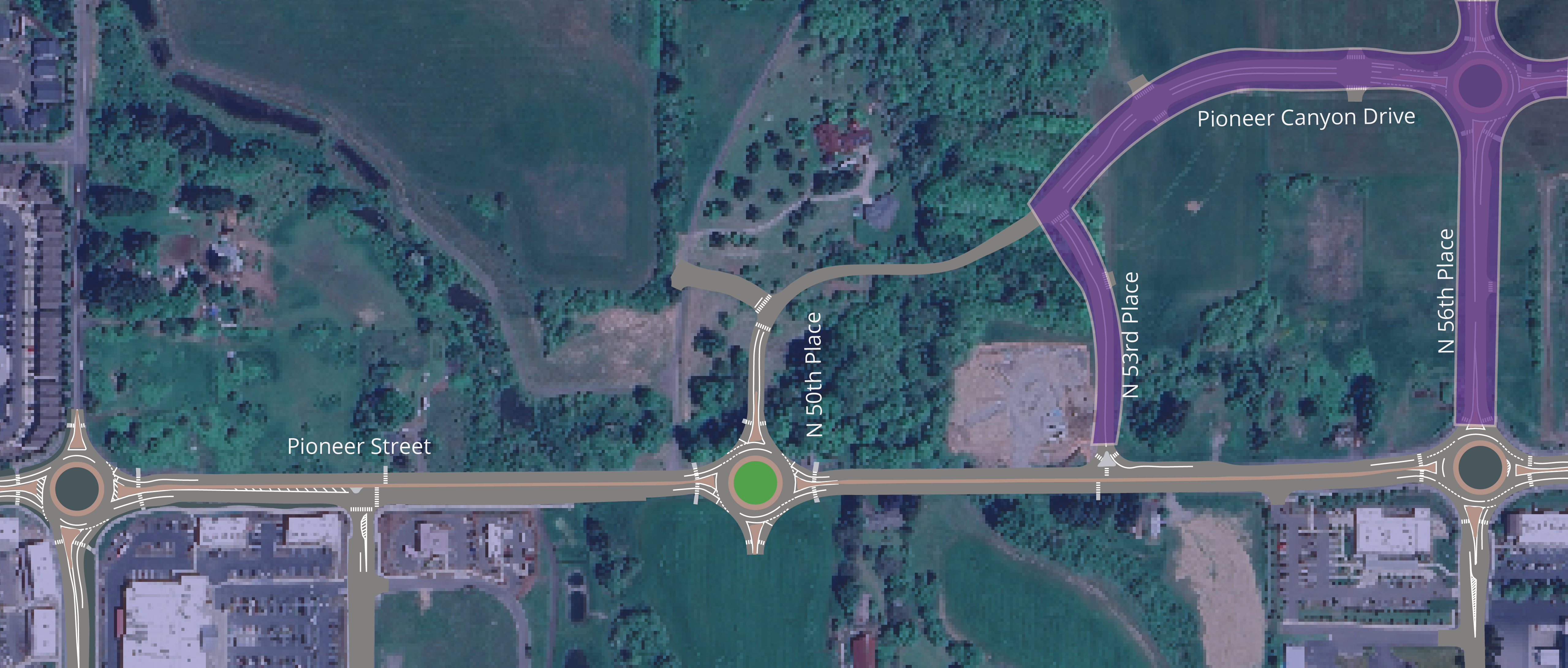 Map of the project area with color overlay for the privately built segment of the project.