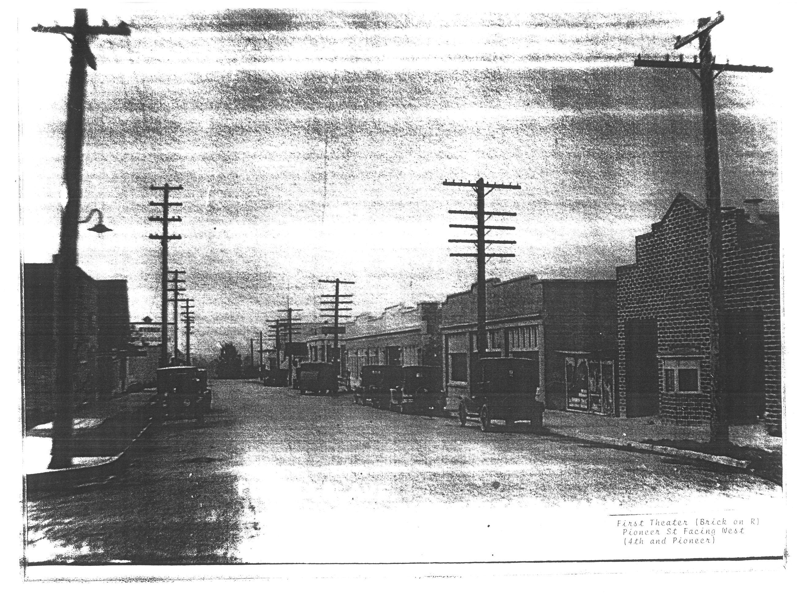 Historical image of the First Theater NW Corner Pioneer and 4th Ave