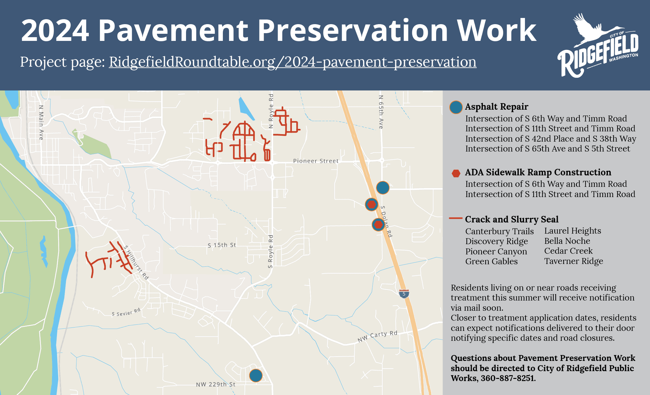 Map of Asphalt Repair, ADA sidewalk ramp construction, crack and slurry seal for 2024.